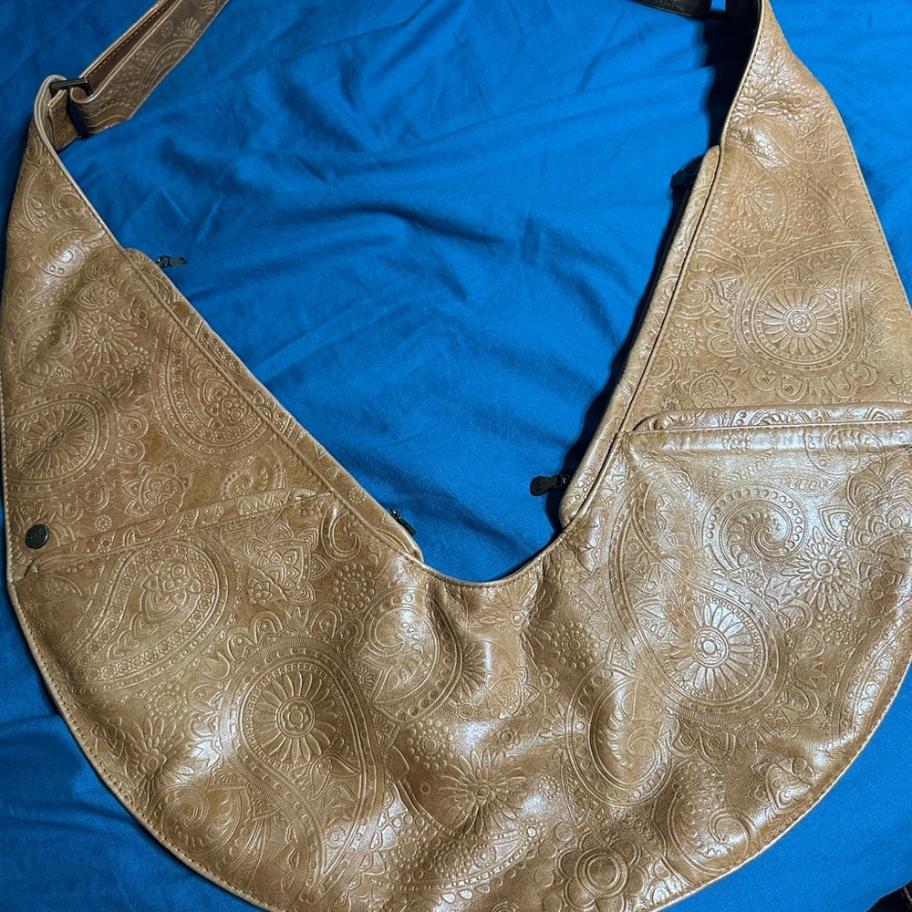 Sash Honey brown engraved tooled  Leather Sling Bag